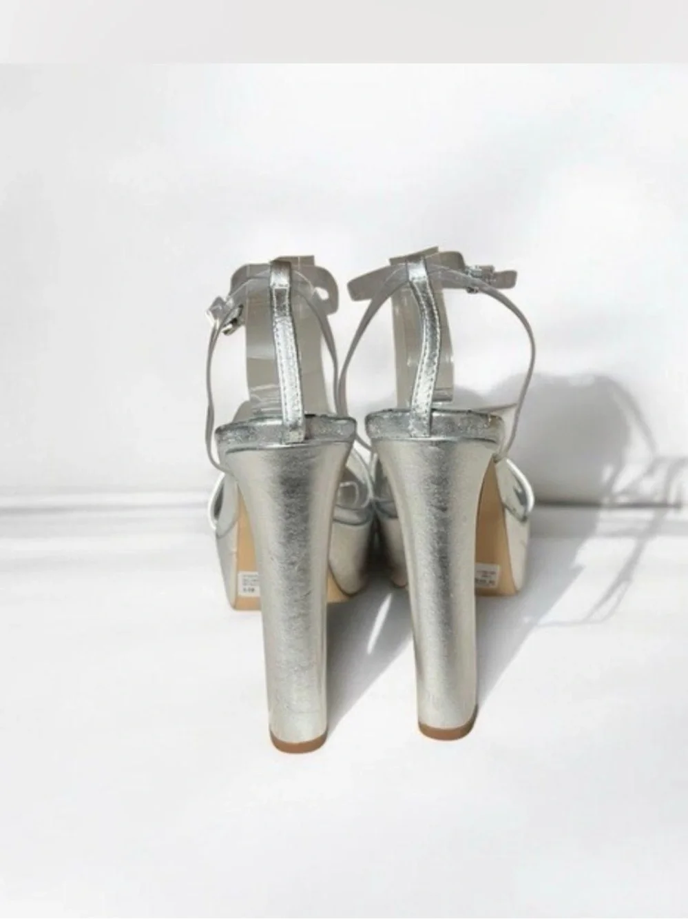 Schutz Elyda Metallic Silver & Clear PVC Platform Heels Sandal 9B / 39